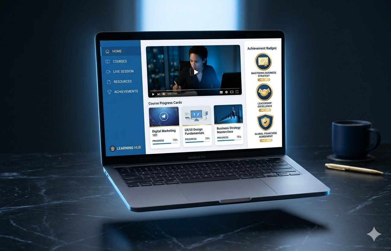 LevelUp Franchise Academy learning dashboard showing course progress and analytics